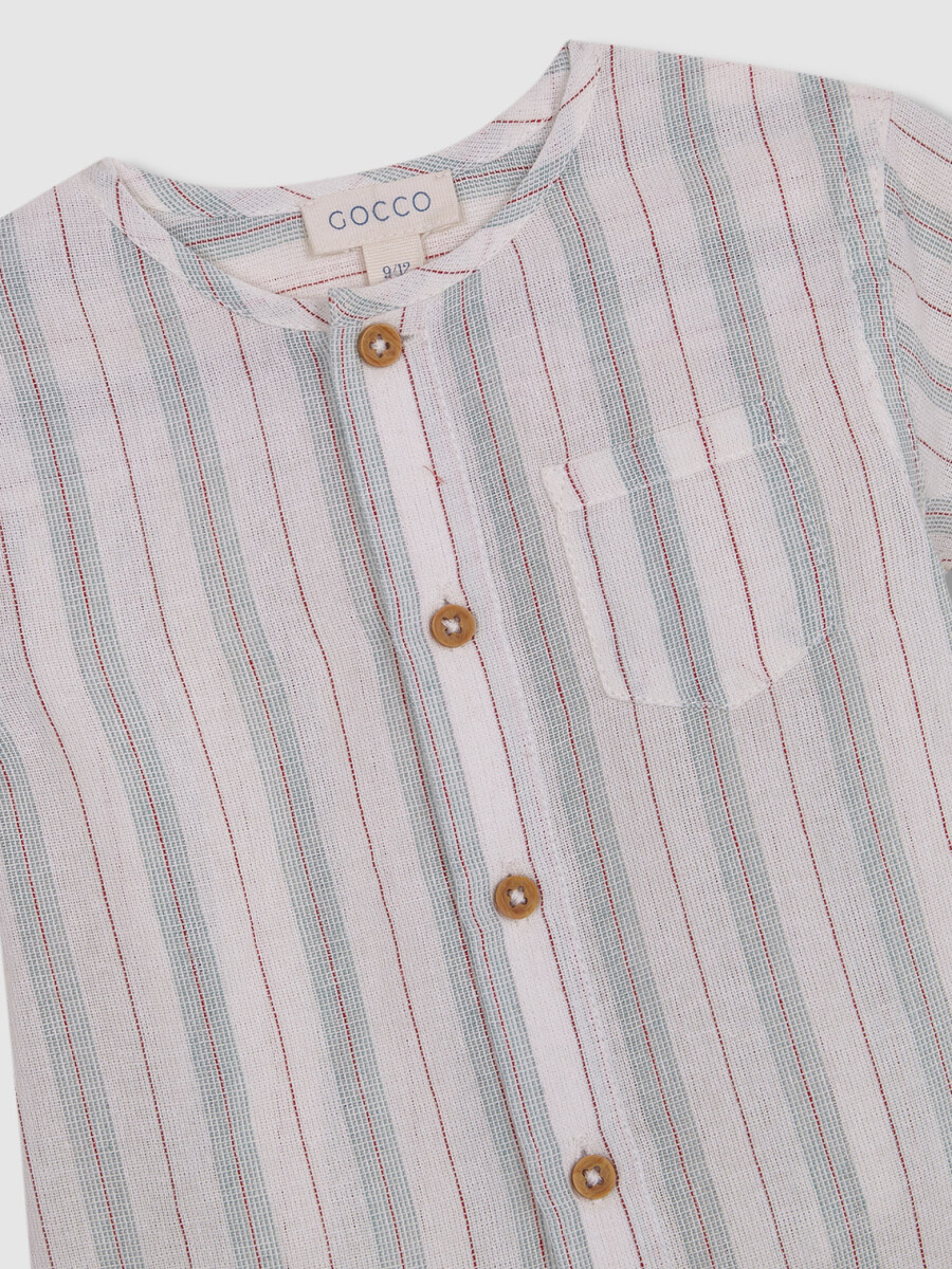 Camisa Bolsillo Rayas Crudo