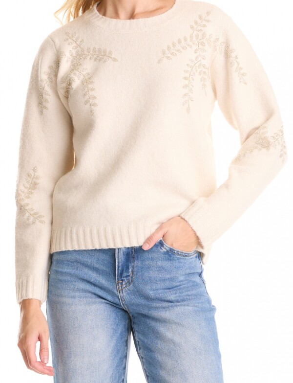 Buzo Bordado Floral & Tacto Soft BEIGE CLARO