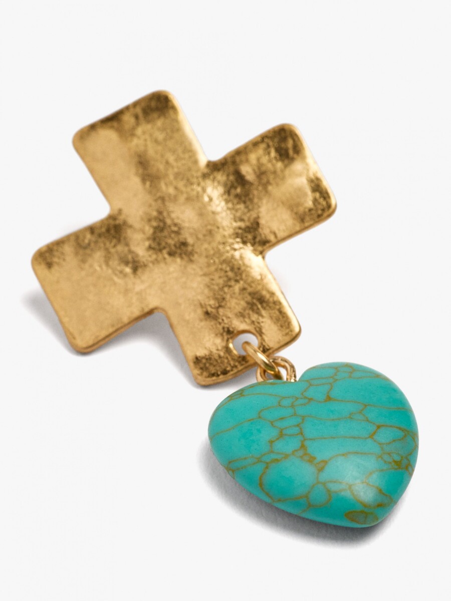 Pendientes Cruz Con Corazón De Piedra azul