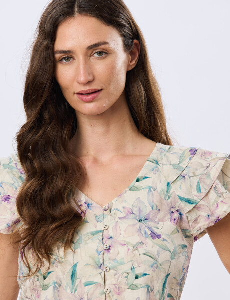 CAMISA DE LINO ESTAMPADA Lila