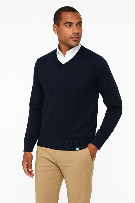 BUZO TEJIDO CUELLO EN V - Azul 100% algodon BUZO TEJIDO CUELLO EN V - Azul 100% algodon