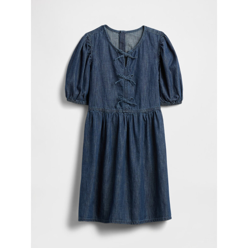 PUFF SLV BOW DRS - MED DNM MEDIUM WASH