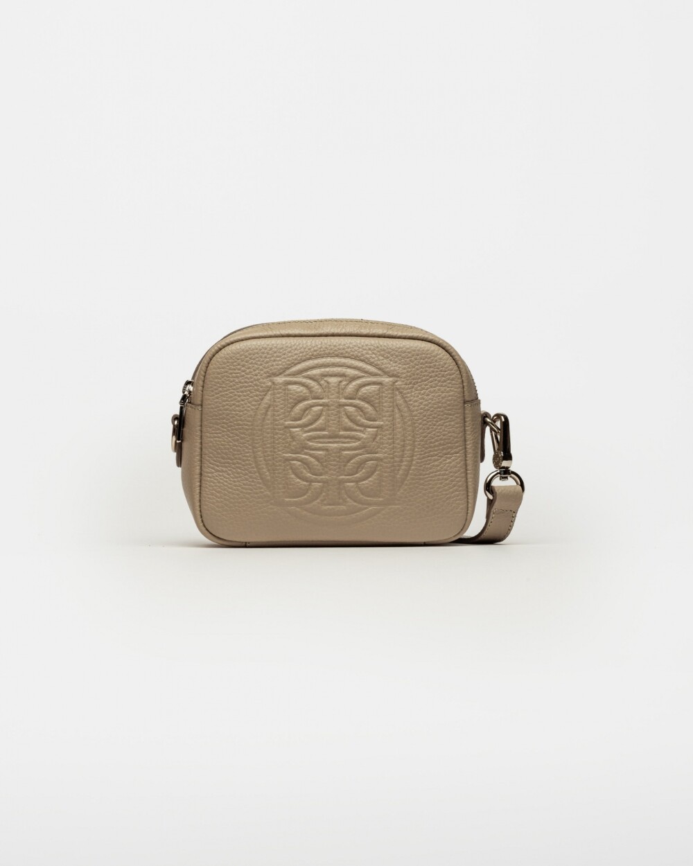 Bandolera Eterial en cuero graneado Taupe Niquel