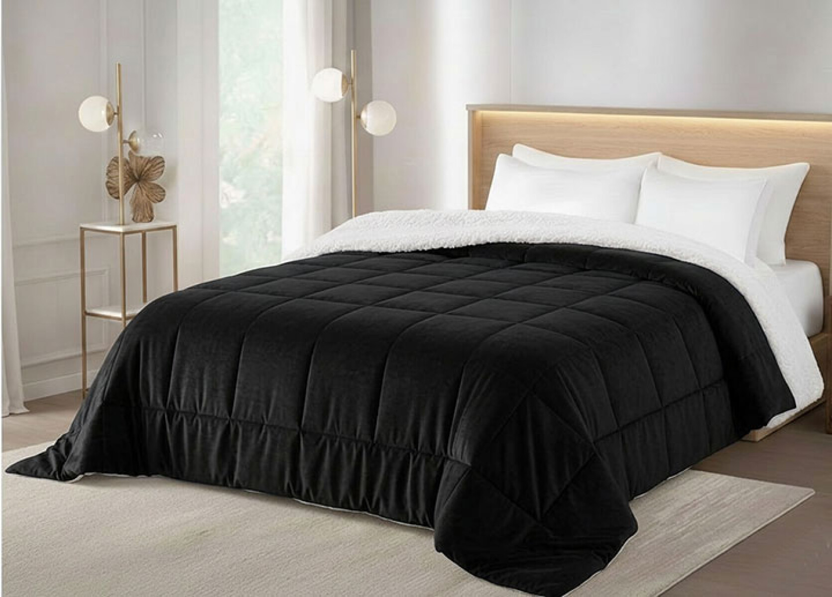 Acolchado 2 Plazas Corderito Sherpa Cotton Flor – Calidez, estilo y confort - NEGRO 