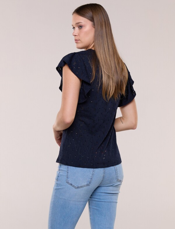 Blusa Broderie Manga Volado MARINO