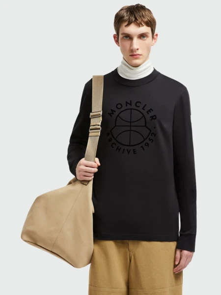 Moncler - Camiseta de Manga Larga con Logotipo de Baloncesto Negro