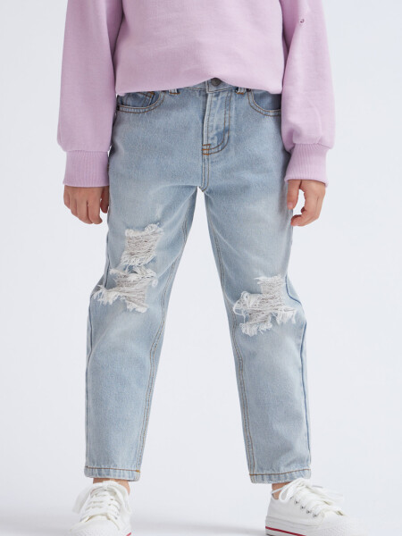 Pantalón de jean Mom Fit Roto Celeste