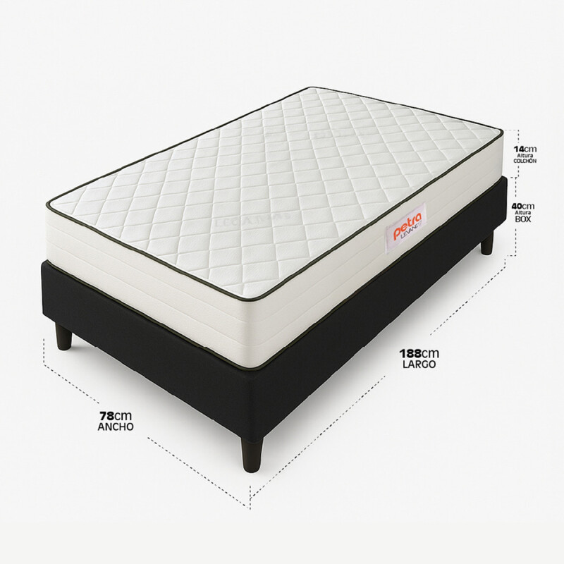 Conjunto Sommier 1 Plaza Petra Levane 14 188x78cm Con Box Conjunto Sommier 1 Plaza Petra Levane 14 188x78cm Con Box