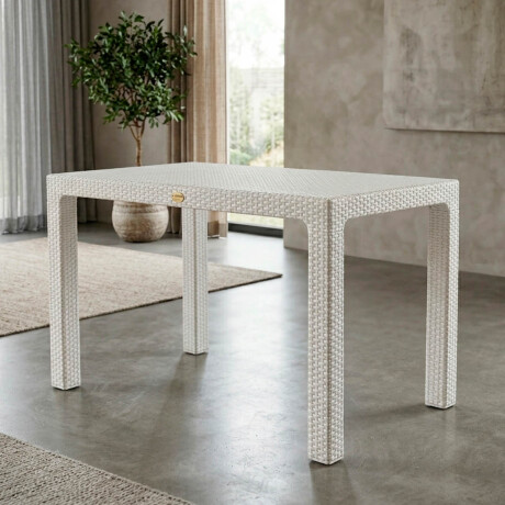 Mesa Comedor Exterior Jardín Rattan 150x90cm Armable Blanco
