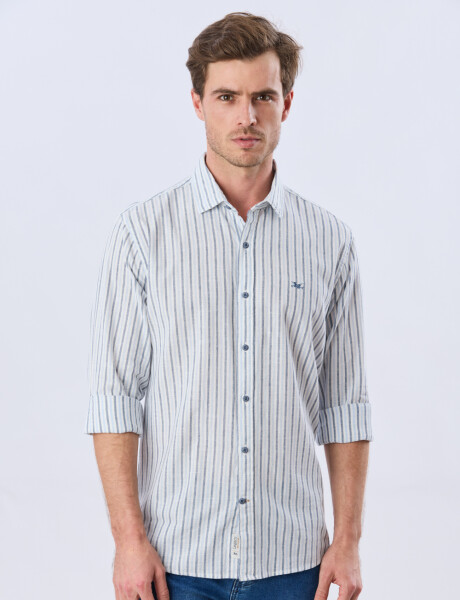 CAMISA RAYADA DE LINO Celeste
