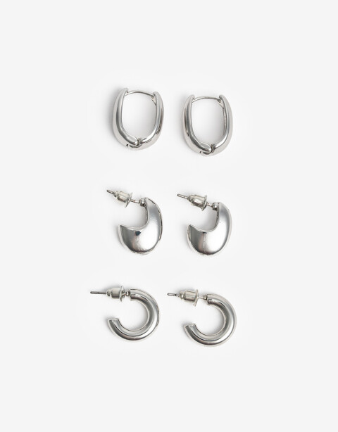 Aros Argollas Set Metal Set De Argollas Metal Bold - Plateado Rodio