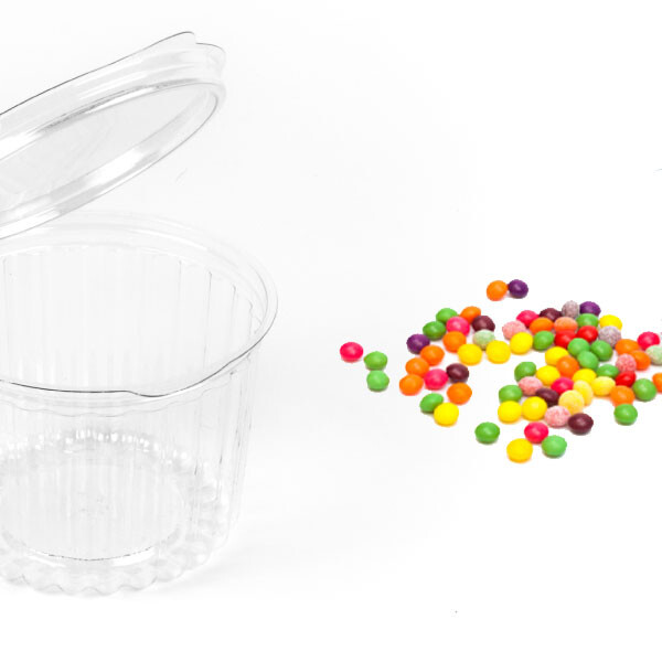 POTE PET CON TAPA BISAGRA 11X8 CM. 475 CC. TRANSPARENTE