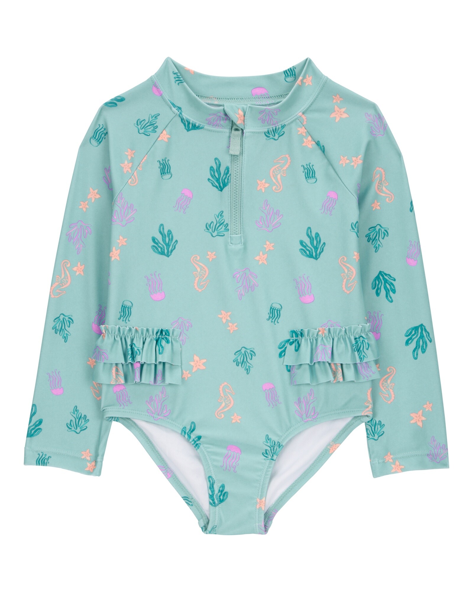 Malla de baño una pieza, manga larga, con protección UPF 50+, diseño corales Sin color