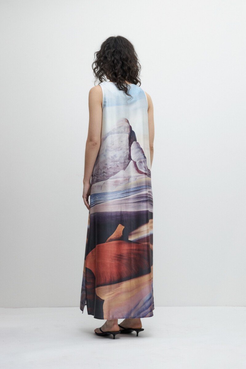 Maxi vestido con estampa paisaje celeste