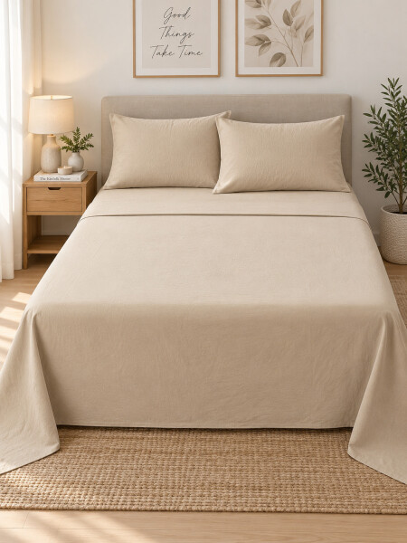 JUEGO DE SABANAS 2 PLAZA WASH BEIGE