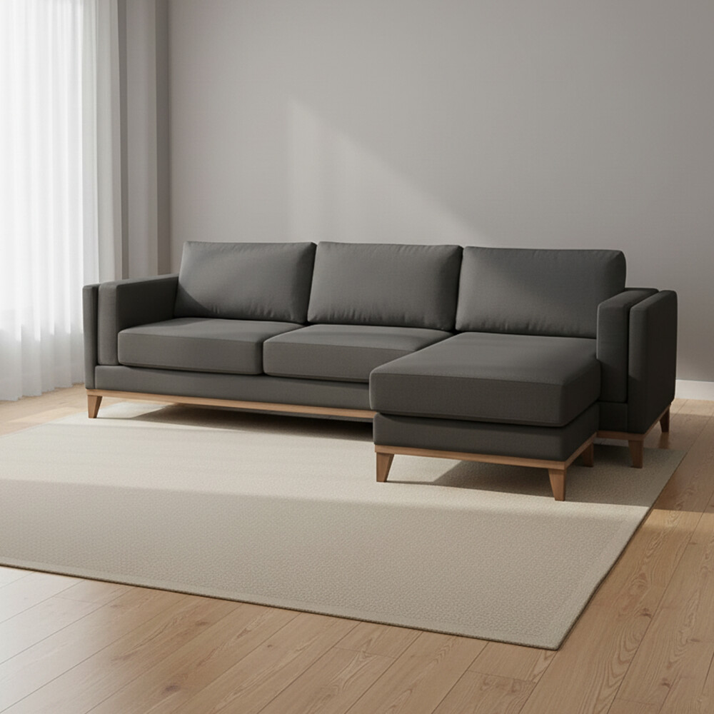 SILLÓN CON CHAISE 3 CUERPOS TELA-PREMIUM GRIS EASY CLEAN LUXOR GRIS OSC