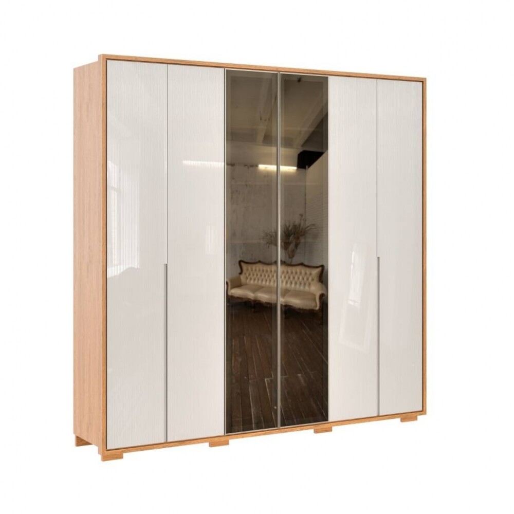 Ropero con Espejo 6 puertas - Moderna Marrón y Arena