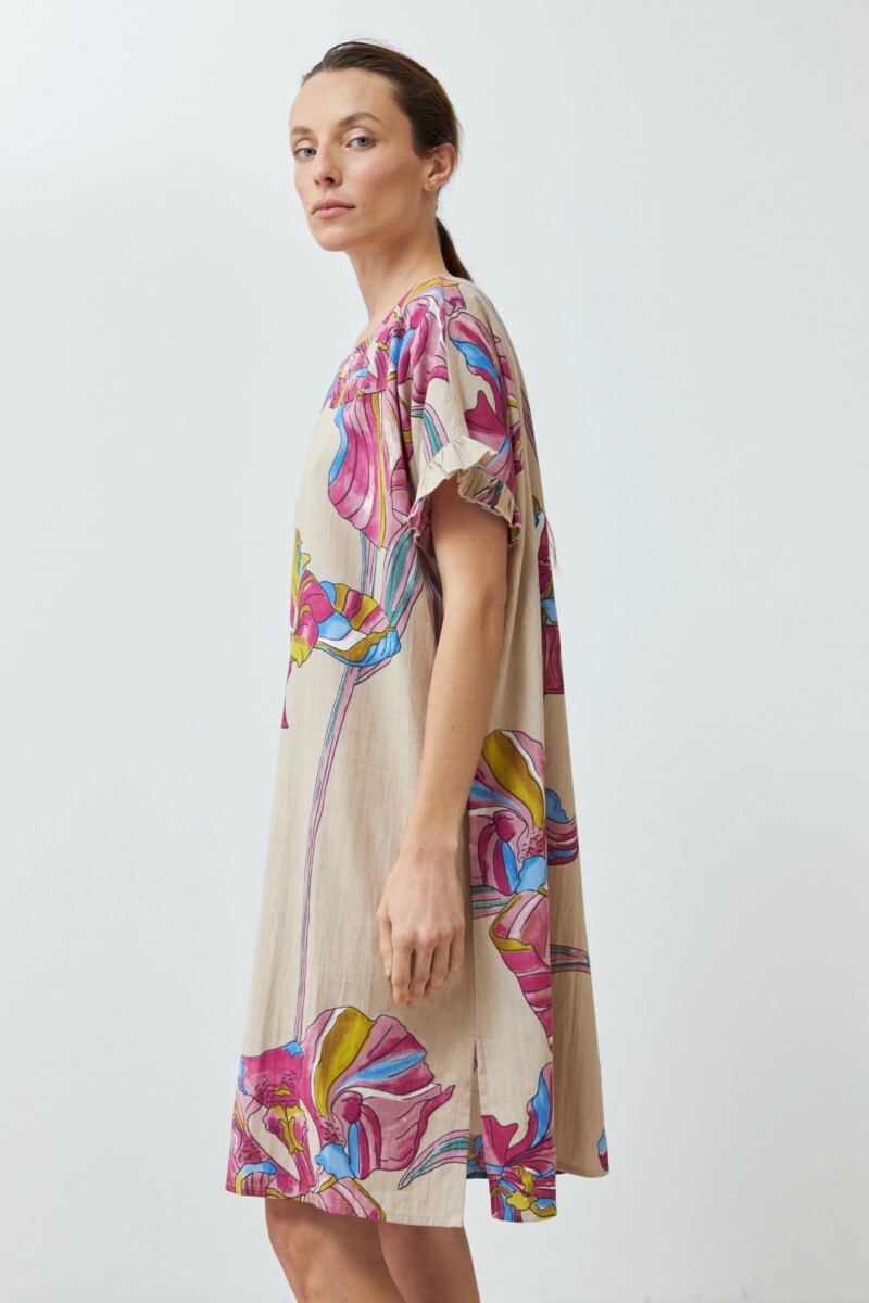 Vestido con estampa "Lirio de Campo" beige
