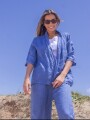 Conjunto kimono+ palazo 100% lino Azul