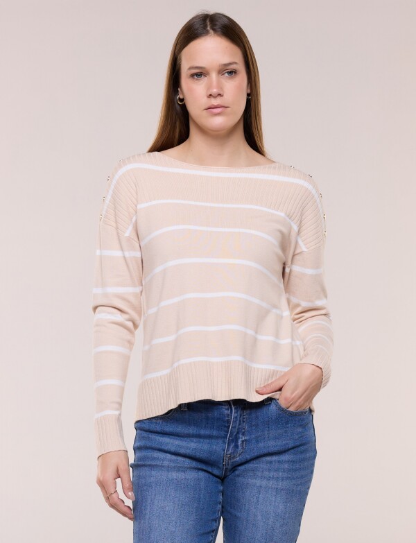 Buzo De Punto Fino A Rayas BEIGE/MULTI