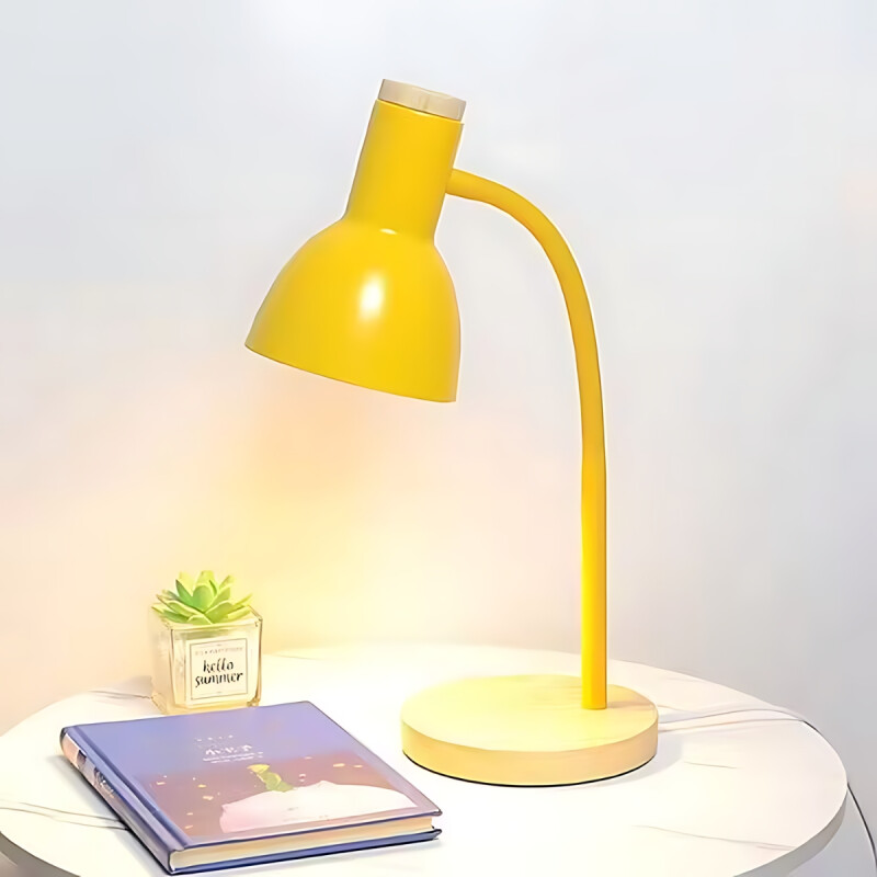 Lampara De Escritorio Portatil Nordica Con Madera Vintage Amarillo