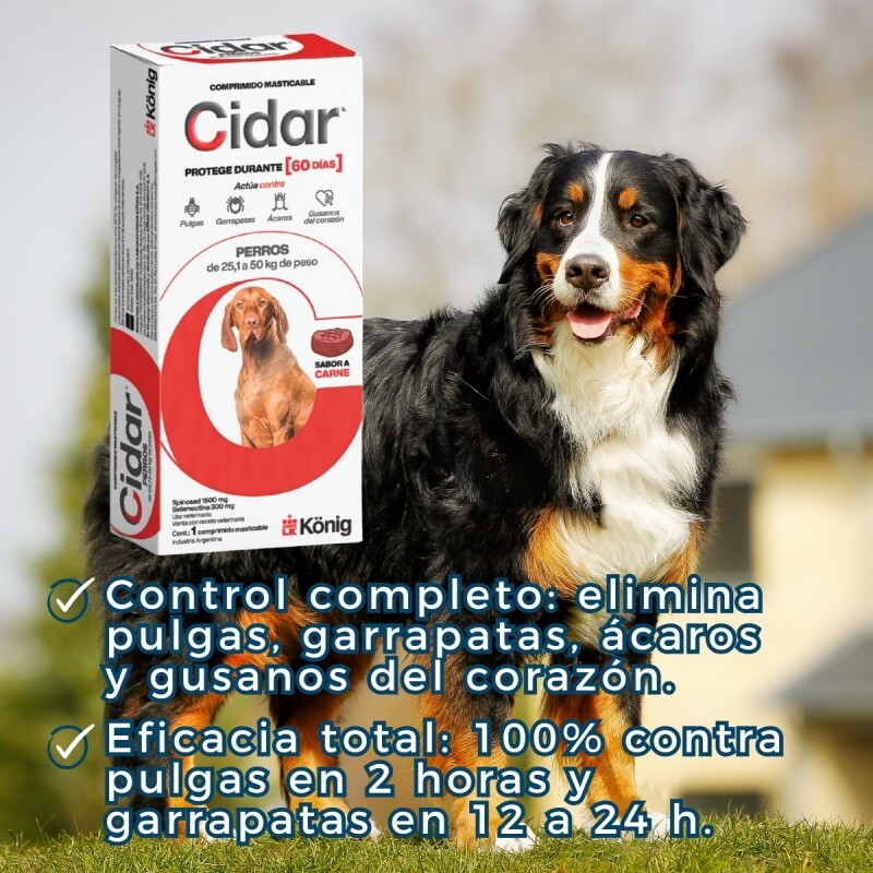 CIDAR PERROS PASTILLA ANTIPULGAS Y ANTIGARRAPATAS KONIG 25.1 A 50 KG