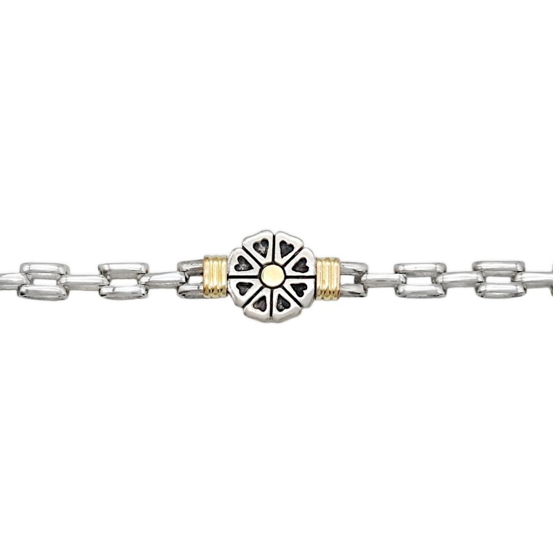 Pulsera Flor-Plata y Oro-Sin Piedra-PU5003 sinpiedra