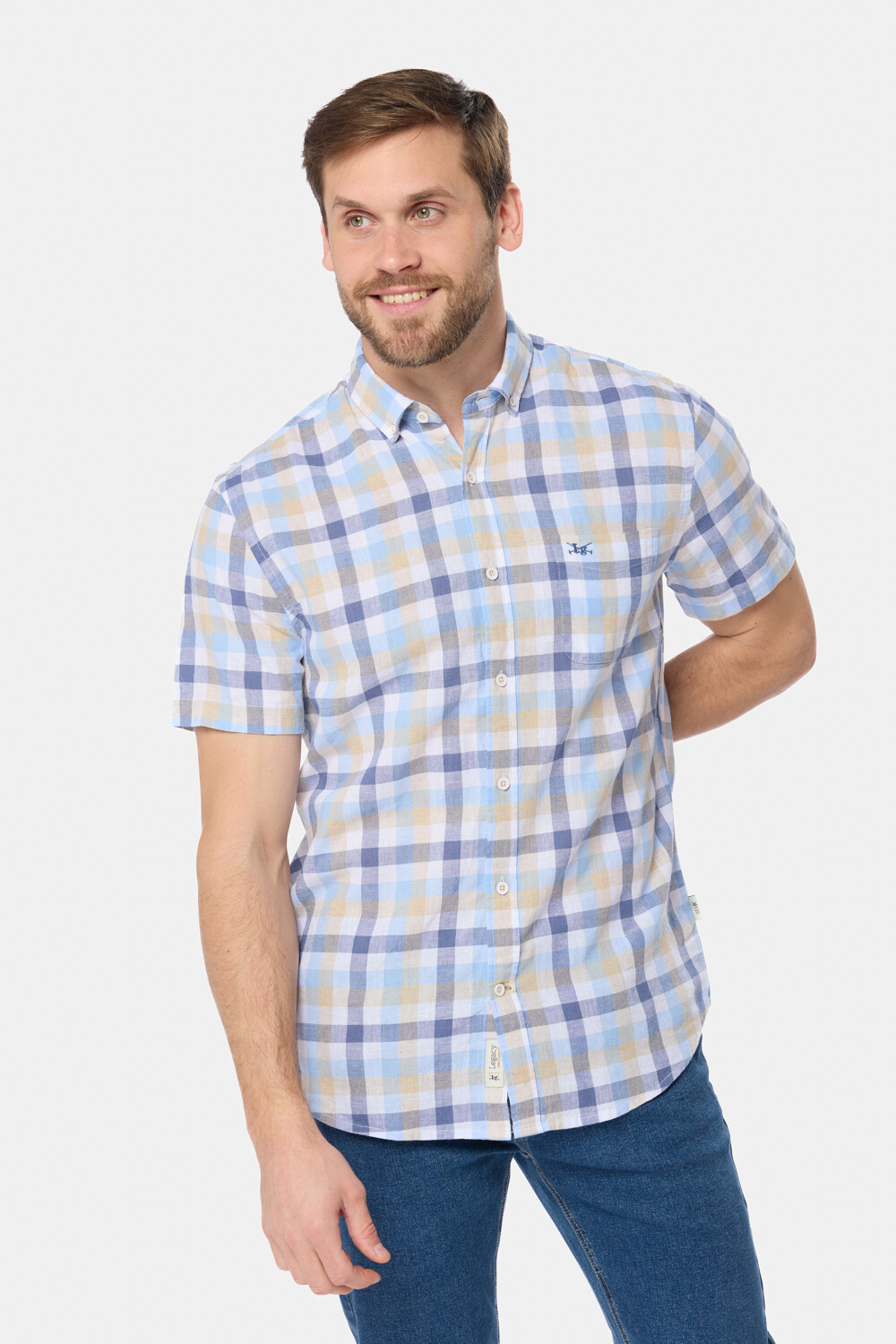 CAMISA LINO A CUADROS Azul