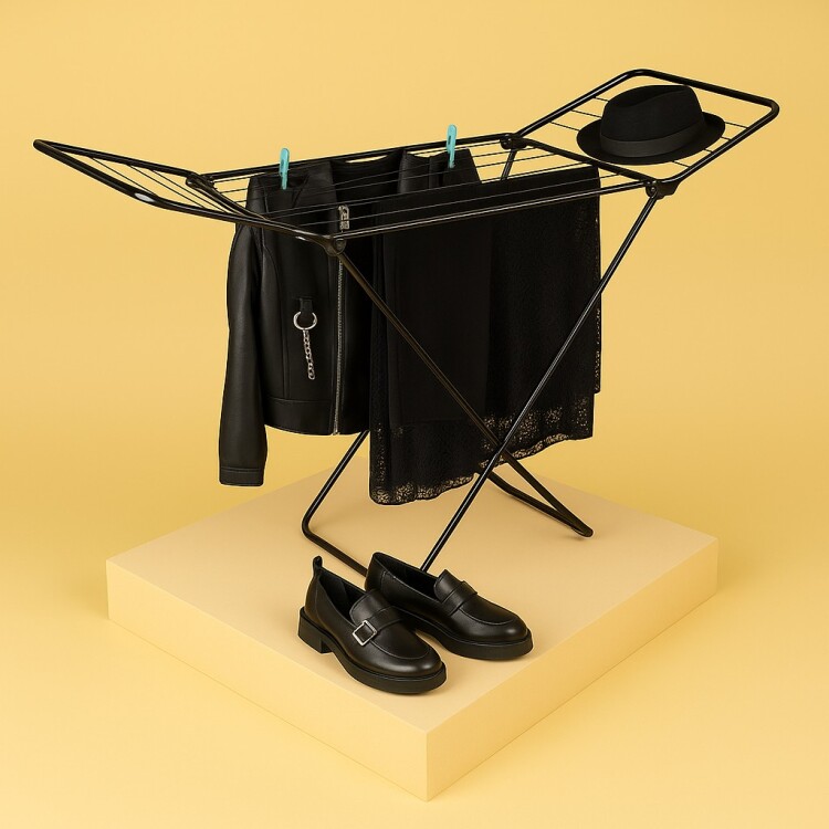 TENDEDERO DE PISO SLIM CON EXTENSIONES MOR NEGRO