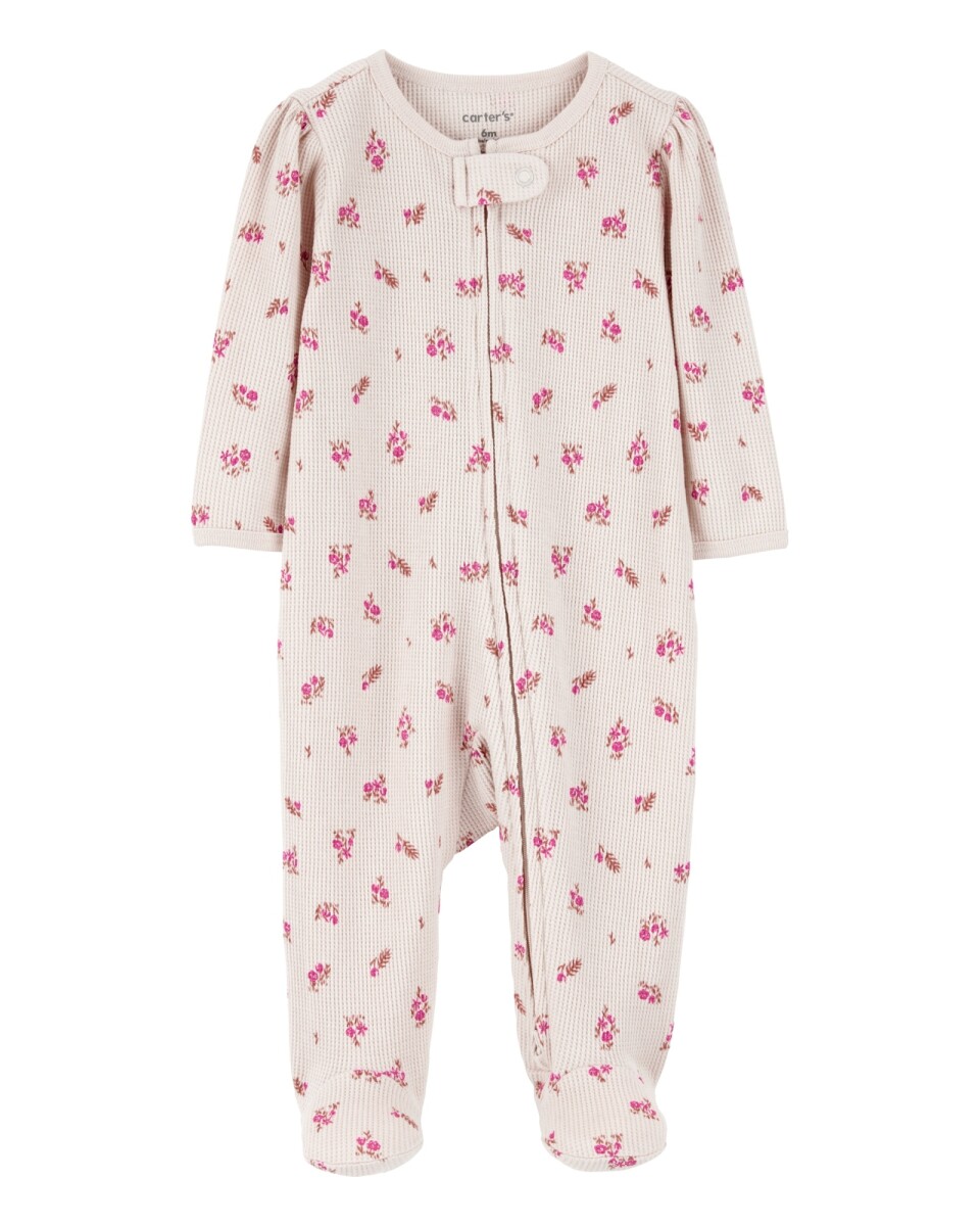 Pijama una pieza de algodón térmico, con pie, diseño floral 
