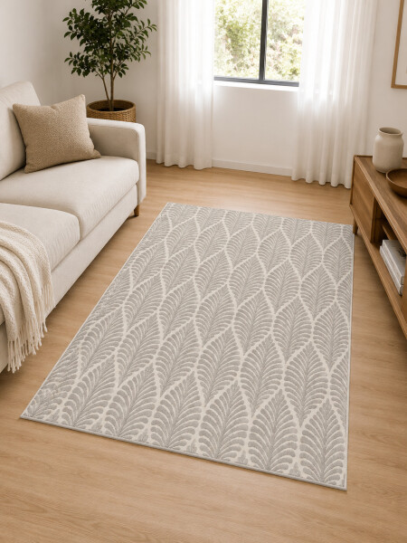 ALFOMBRA VELUTO HOJAS OFF WHITE