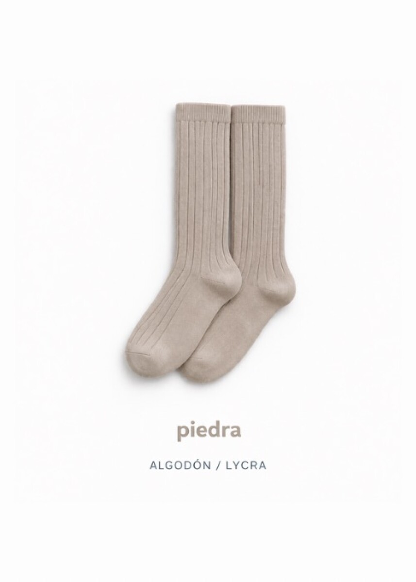 Calcetín alto canalé piedra - Piedra 