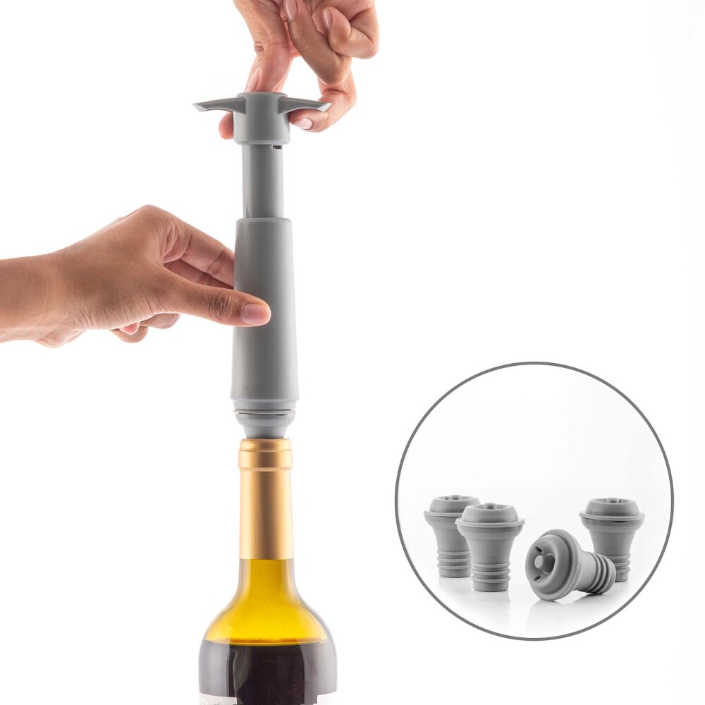 SACA CORCHOS C/4 TAPONES ABS-PP-Y-TPE GRIS V0103805