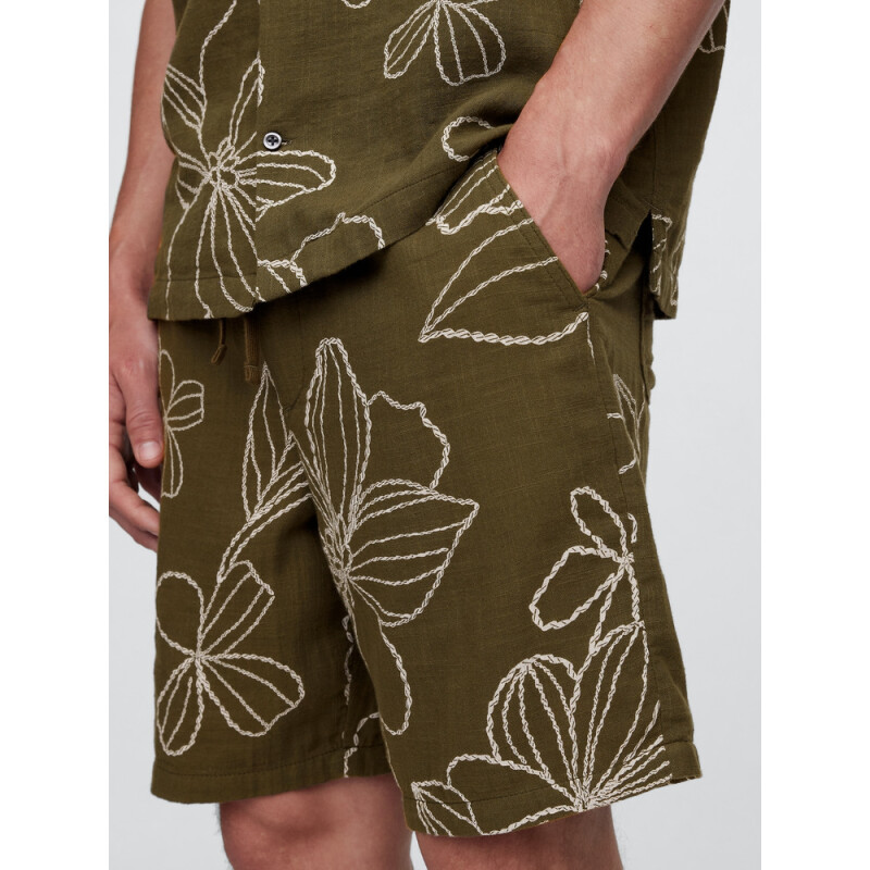 V-7IN TEXTURED EASY SHORT OLIVE FLORAL