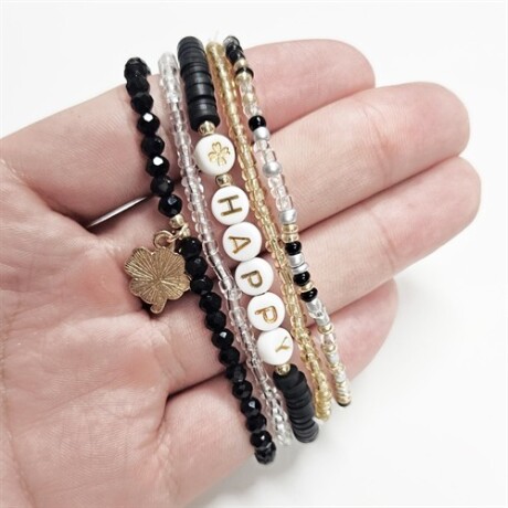 Pulsera Set x5 mostacillas negras y doradas Sc