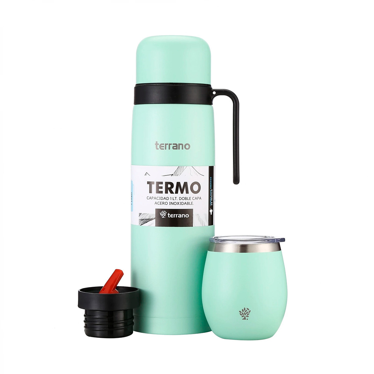 Kit Terrano Termo + Mate con Tapa - VERDE-AGUA 