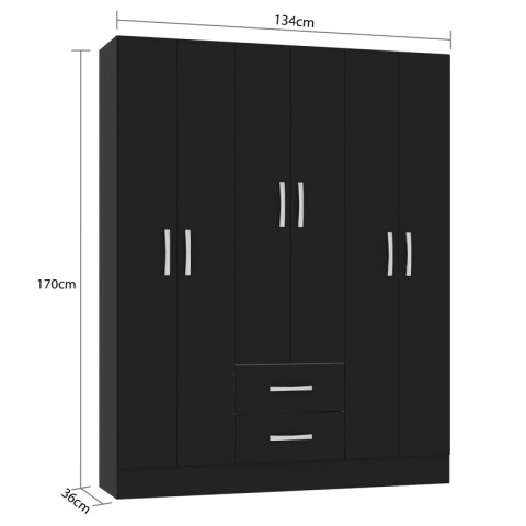 Ropero Armario 6 puertas 2 cajones con estantes y perchero 170 x 134 x 36 cm - Negro Ropero Armario 6 puertas 2 cajones con estantes y perchero 170 x 134 x 36 cm - Negro