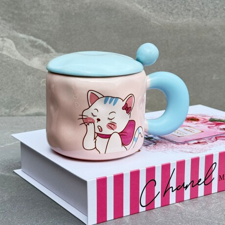 Taza De Cerámica Cat Con Cucharita 440 ml. Taza De Cerámica Cat Con Cucharita 440 ml.