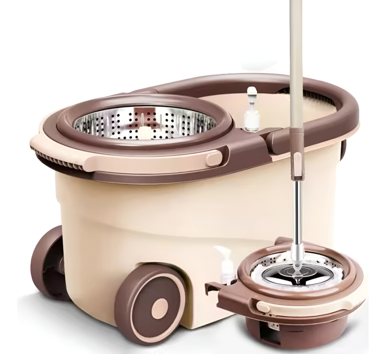 Balde Trapeador Centrifugado Acero Inox 5lts + Mopa - Beige 