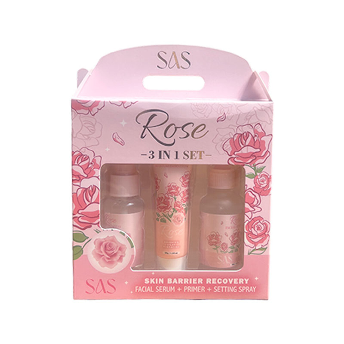 SAS Set facial serum+primer+spray fijador rosas - Sas Set Facial Serum+primer+spray Fijador Rosas 