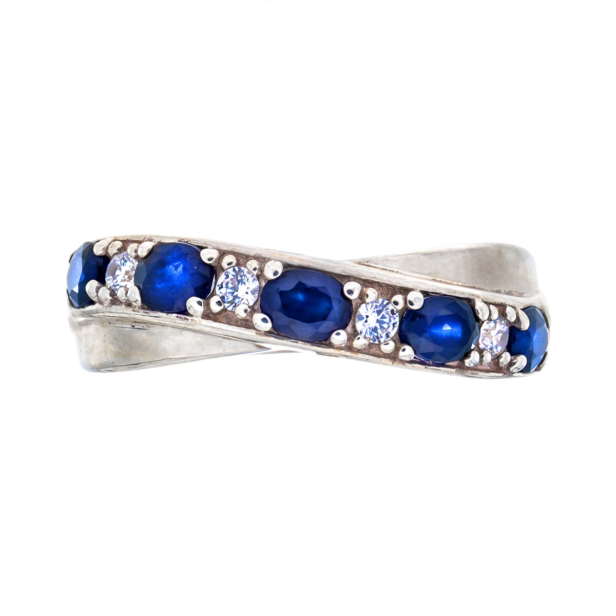 Anillo de plata 925, circonias y záfiro 