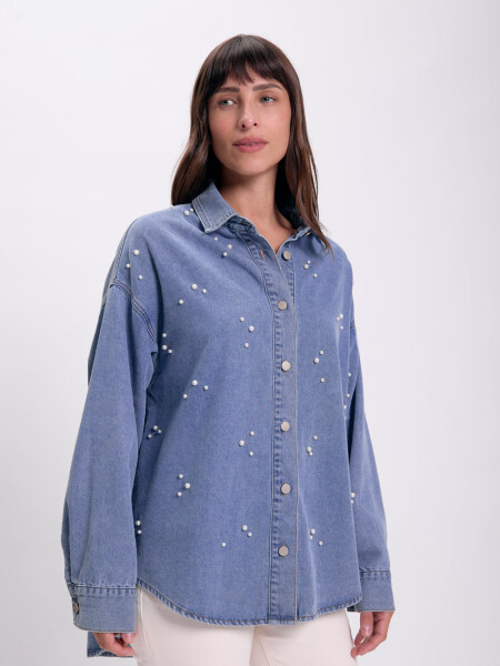 Camisa jean perlas Azul Medio