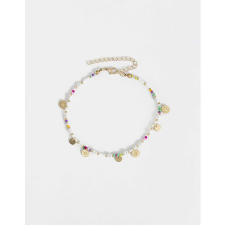 Tobillera En Perlas Y Dijes Dorado