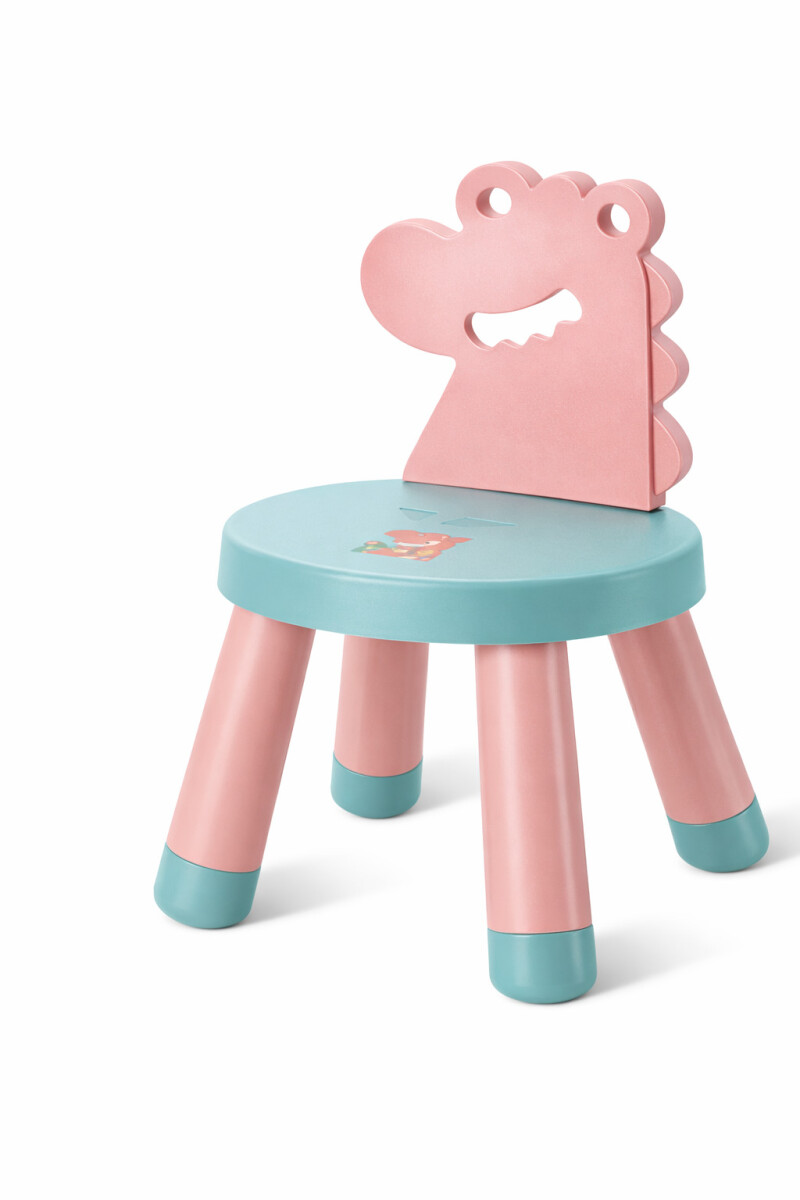 Banquito Infantil Dinosaurio Con Respaldo Silla Niño 32x49cm - Rosa 