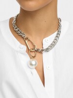 Collar Corto De Eslabones Bicolor Con Perla bicolor