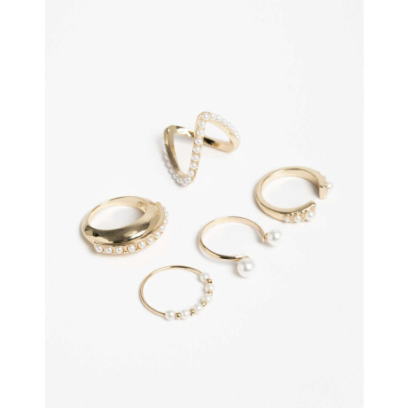 Set De Anillos Con Perlas Dorado