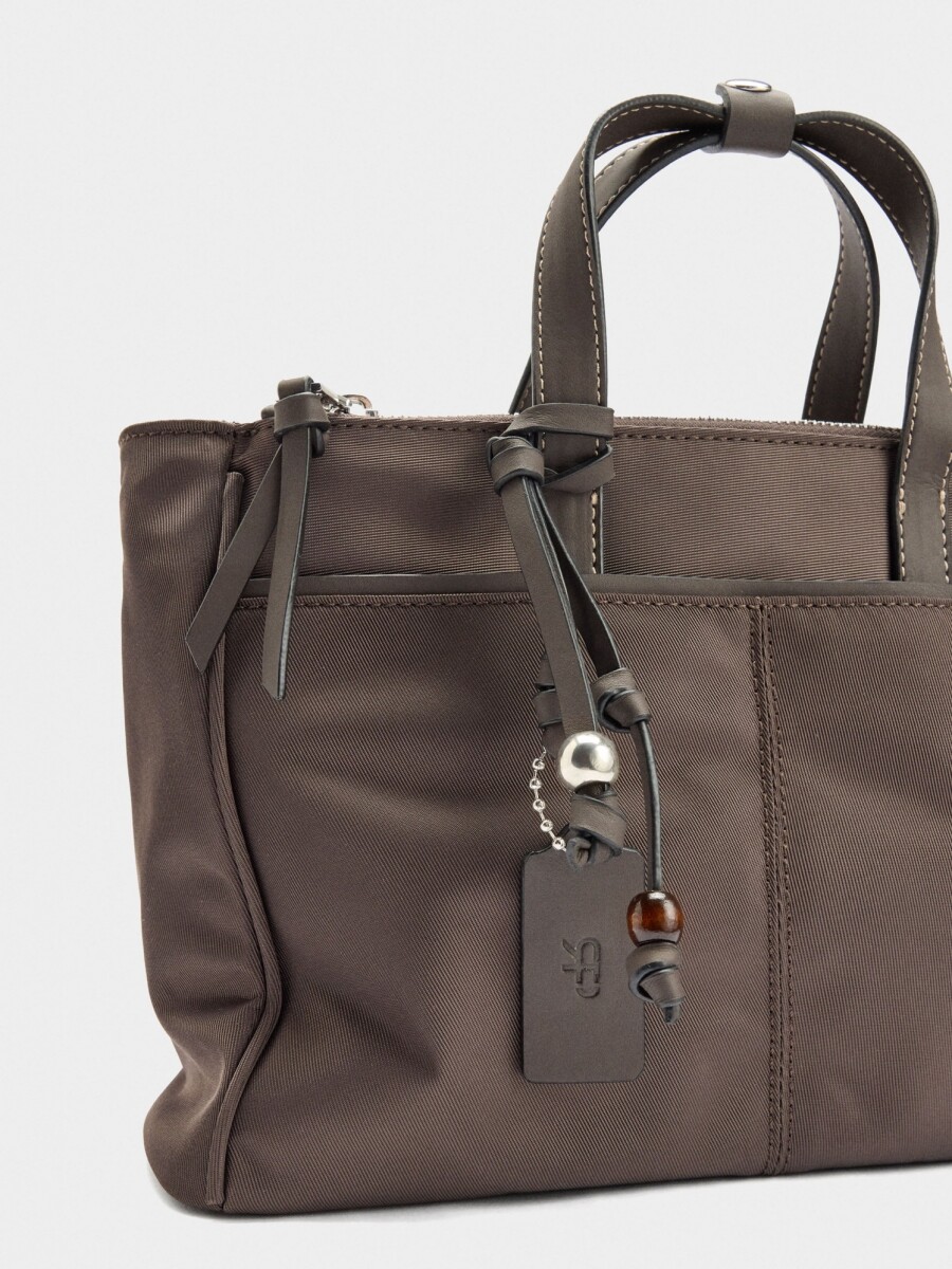 Bolso Tote De Nylon Con Bandolera marron