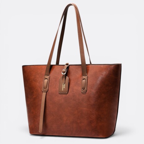 Bolso Soho Tote Simil Cuero Dama Marrón Rojizo