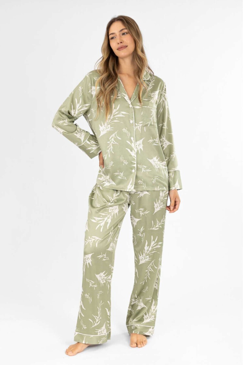 Pijama feather satin - Verde claro 