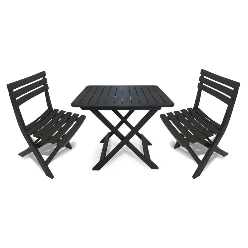 Set x2 Silla Plegable Simil Madera + Mesa Plegable NEGRO